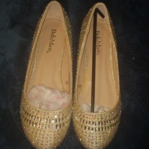 Champagne glitter flats with silver rhinestones